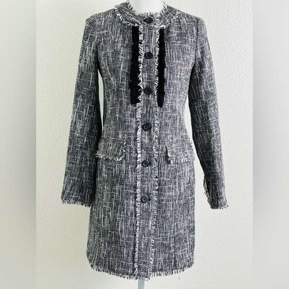 Karl Lagerfeld Jackets & Blazers - Karl Lagerfeld Paris  Monochrome Tweed Fringe Ruffle Coat Size 2